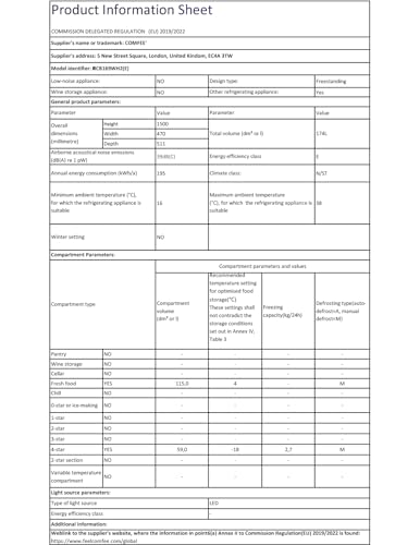 COMFEE' Freestanding Fridge Freezer 174 Litre RCB169WH2(E) Low Frost Fridge with Reversible Door Hinge - Energy Saving LED lights & Adjustable thermostat – Low Noise- White