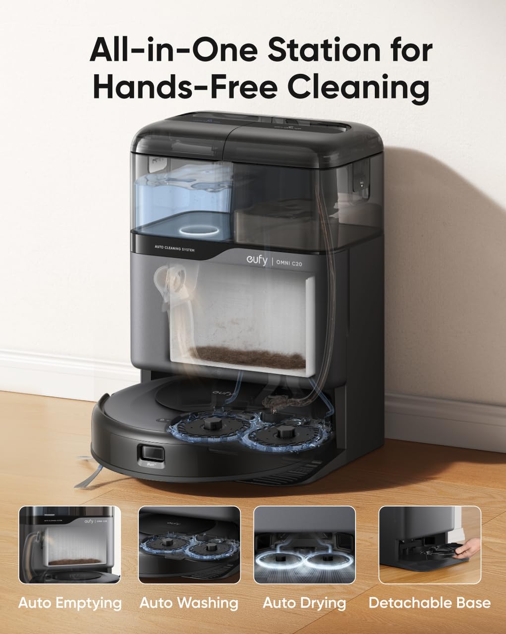 eufy Omni C20, Robot Vacuum Cleaner with Mop, All-in-One Station,7,000 Pa Powerful Suction, Ultra-Slim