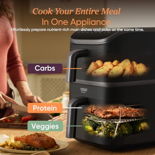 COSORI TurboTower Dual Air Fryer, 10.8L Space-Saving Stacked Design, 3-Layer Cooking