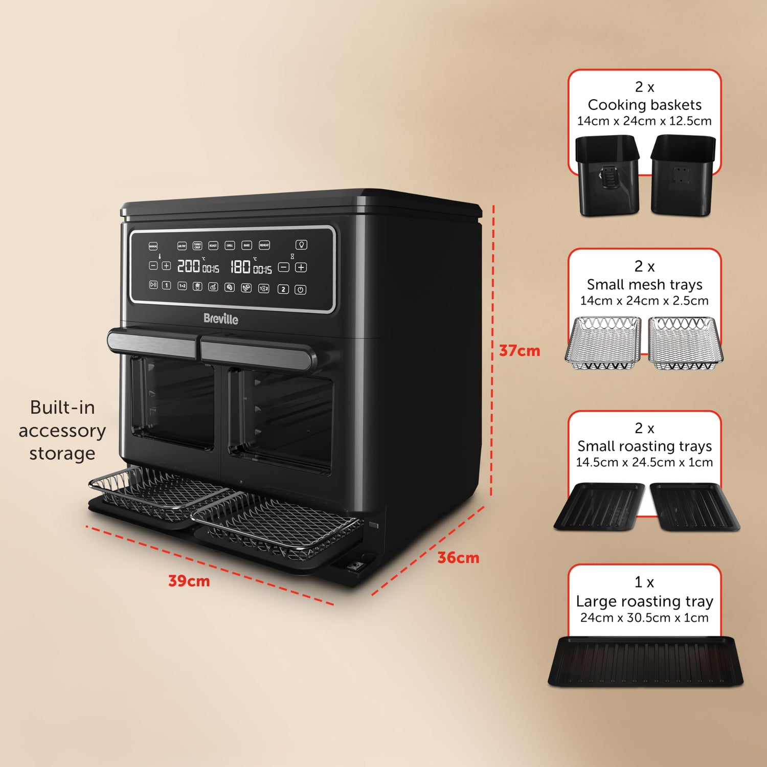Breville Halo Flexi Air Fryer Digital Dual Air Fryer Oven 11L: Serves 10+ People FryBakeGrillRoast & Reheat 2400 W