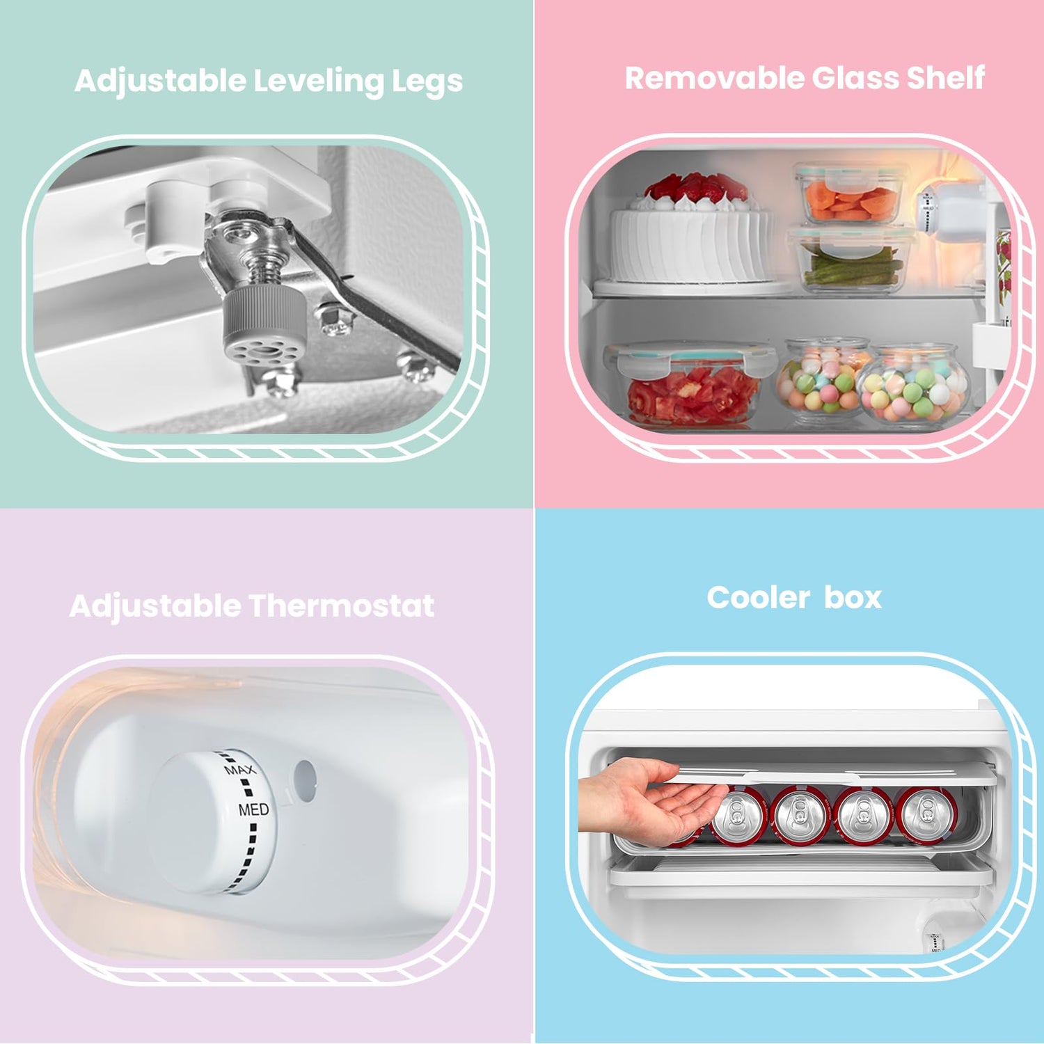 COMFEE' RCD93WH2(E) Under Counter Fridge, 93L Small Fridge with Cooler Box, Interior Light