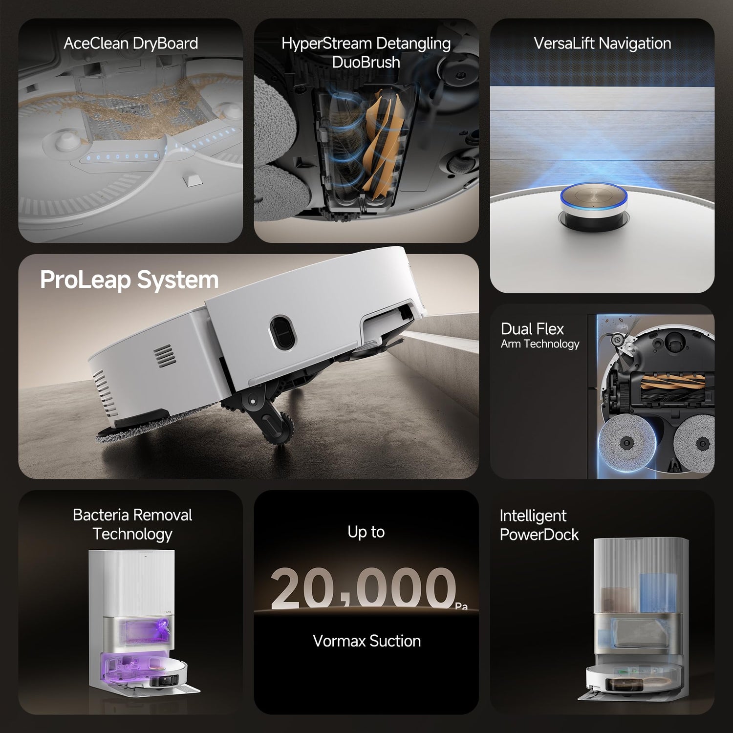 Dreame X50 Ultra Complete Robot Vacuum and Mop, 20,000Pa Suction, 6 cm Obstacle Clearance, Hot Water Mop Cleaning, White