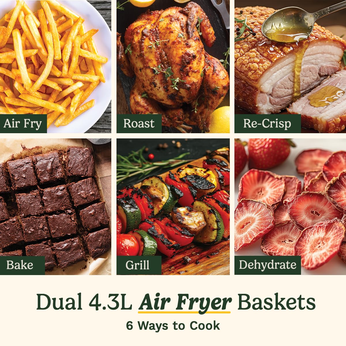 Cuisinart Tri Zone 13.6L Air Fryer & Oven | PFAS-Free | XXXL capacity | 3 Independent Cooking Zones